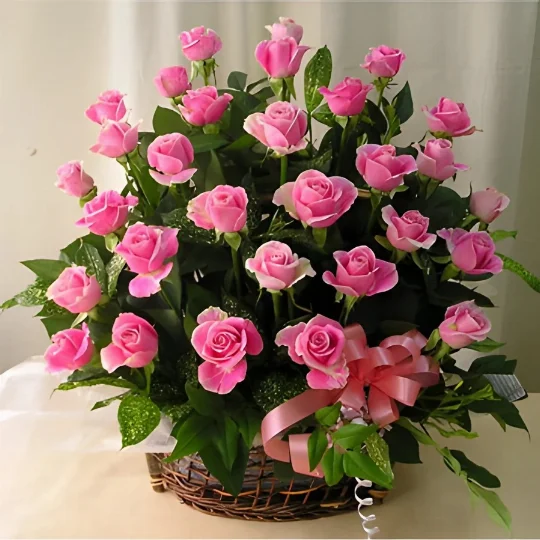 Canasta con rosas rosadas CA25